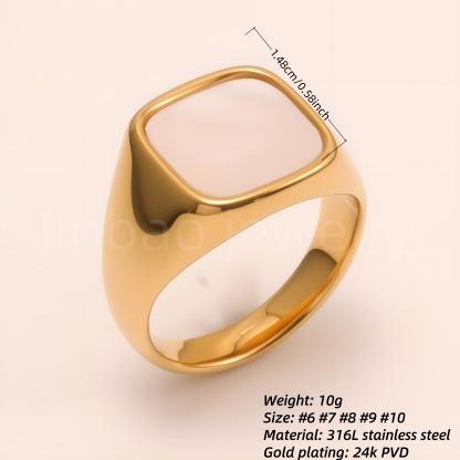 Vintage - Style Gold Square Ring, Stainless Steel Unisex Jewelry | DZ948JBK-JinBaoJewerly