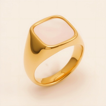 Vintage - Style Gold Square Ring, Stainless Steel Unisex Jewelry | DZ948JBK-JinBaoJewerly