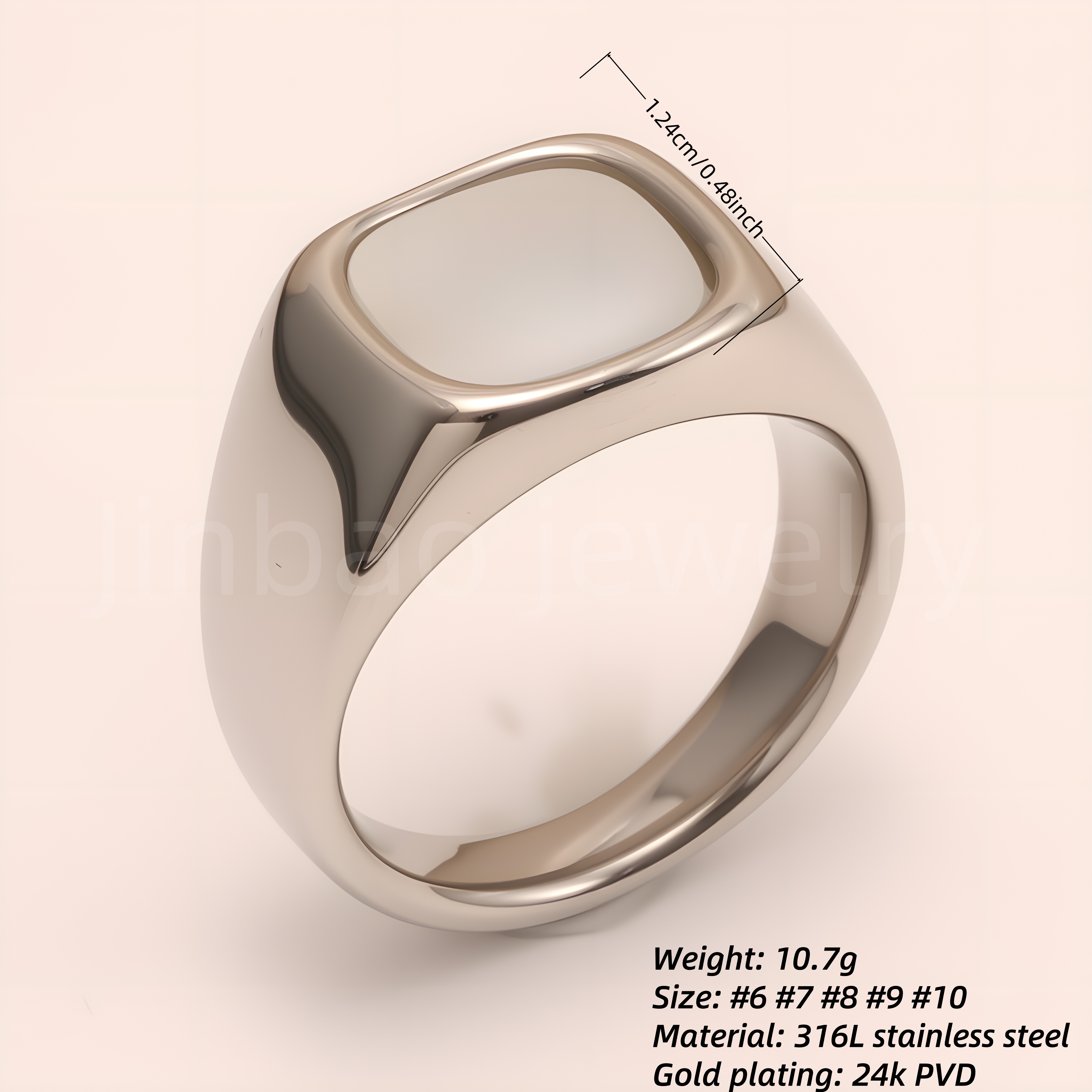 Minimalist Polished Square Stainless Steel Ring, Unisex Versatile Band | BL540-JinBaoJewerly