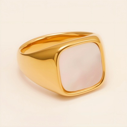 Vintage - Style Gold Square Ring, Stainless Steel Unisex Jewelry | DZ948JBK-JinBaoJewerly