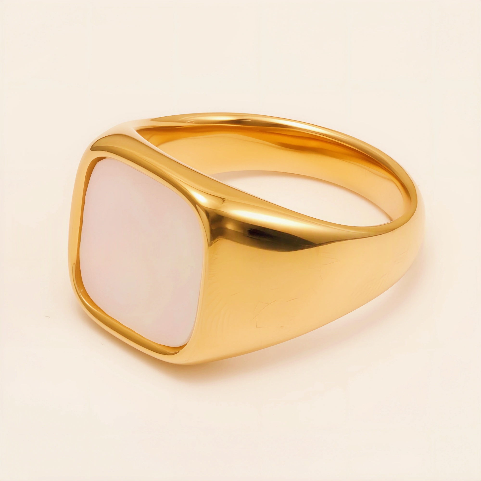 Vintage - Style Gold Square Ring, Stainless Steel Unisex Jewelry | DZ948JBK-JinBaoJewerly