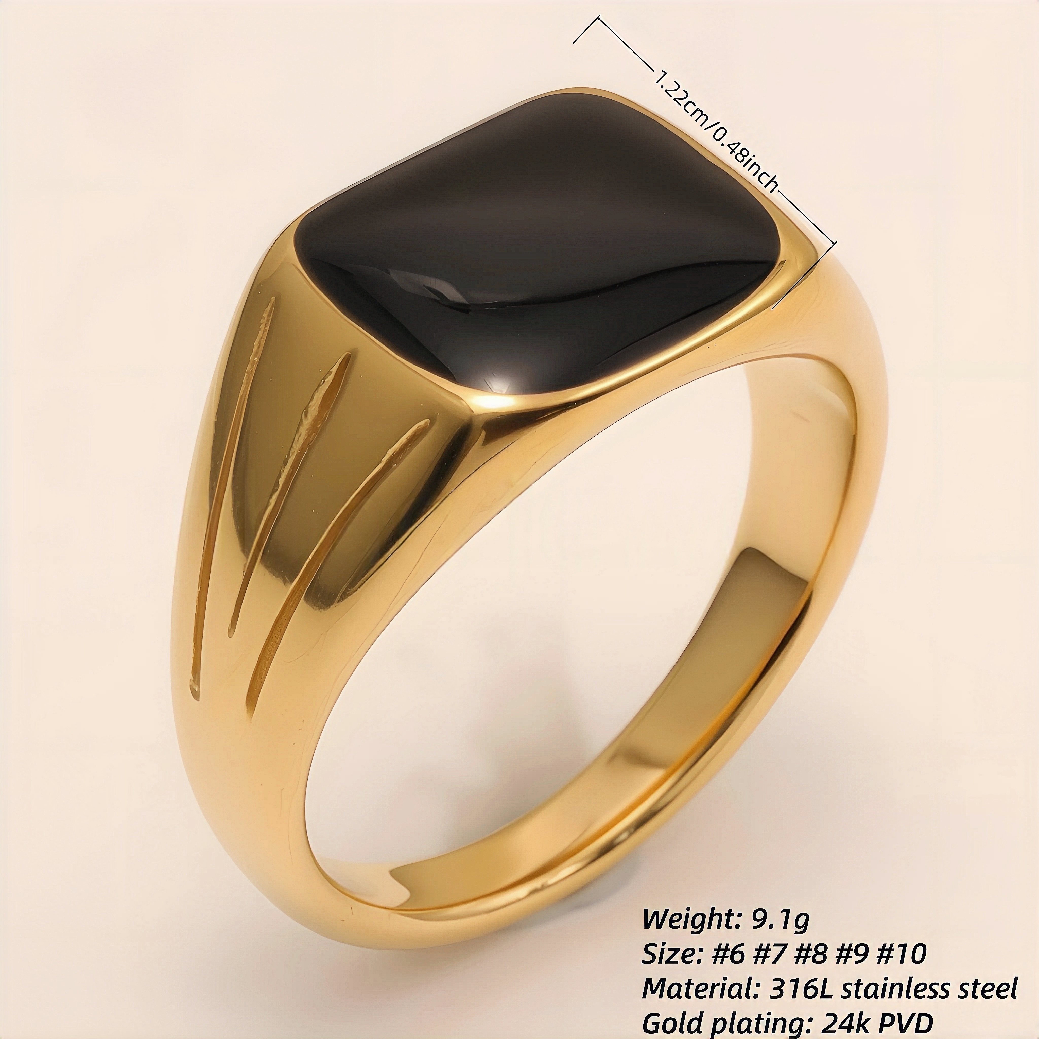 Minimalist Black - Gold Geometric Steel Ring, Trendy Couple Jewelry | G00360J-JinBaoJewerly