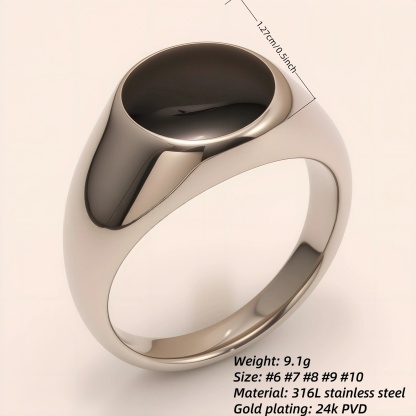 Minimalist Polished Oval Stainless Steel Ring, Unisex Plain Band | BL1807GD-JinBaoJewerly