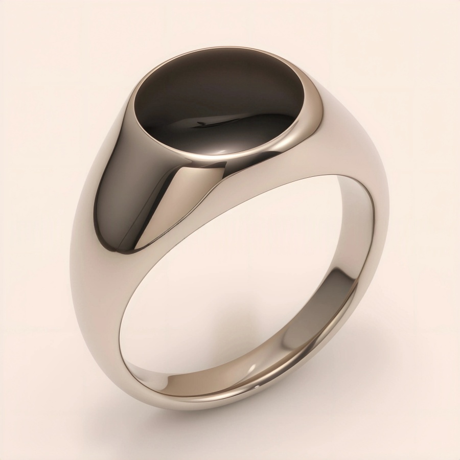 Anillo de acero inoxidable ovalado pulido minimalista, banda lisa unisex | BL1807GD