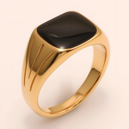 Minimalist Black - Gold Geometric Steel Ring, Trendy Couple Jewelry | G00360J-JinBaoJewerly