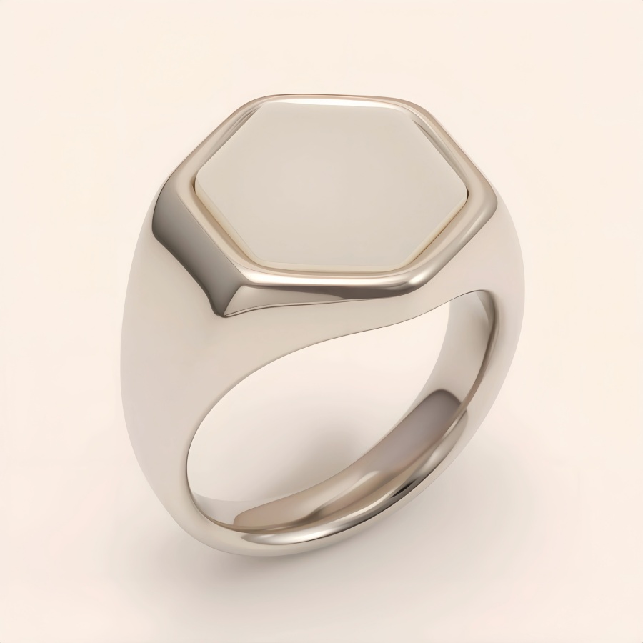 Anillo de acero inoxidable minimalista hexagonal unisex versátil de banda lisa | A249JBK
