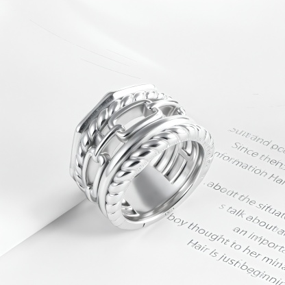 Modern Chain Stainless Steel Ring Golden and Silver Intertwined Design Unisex | G00131-JinBaoJewerly