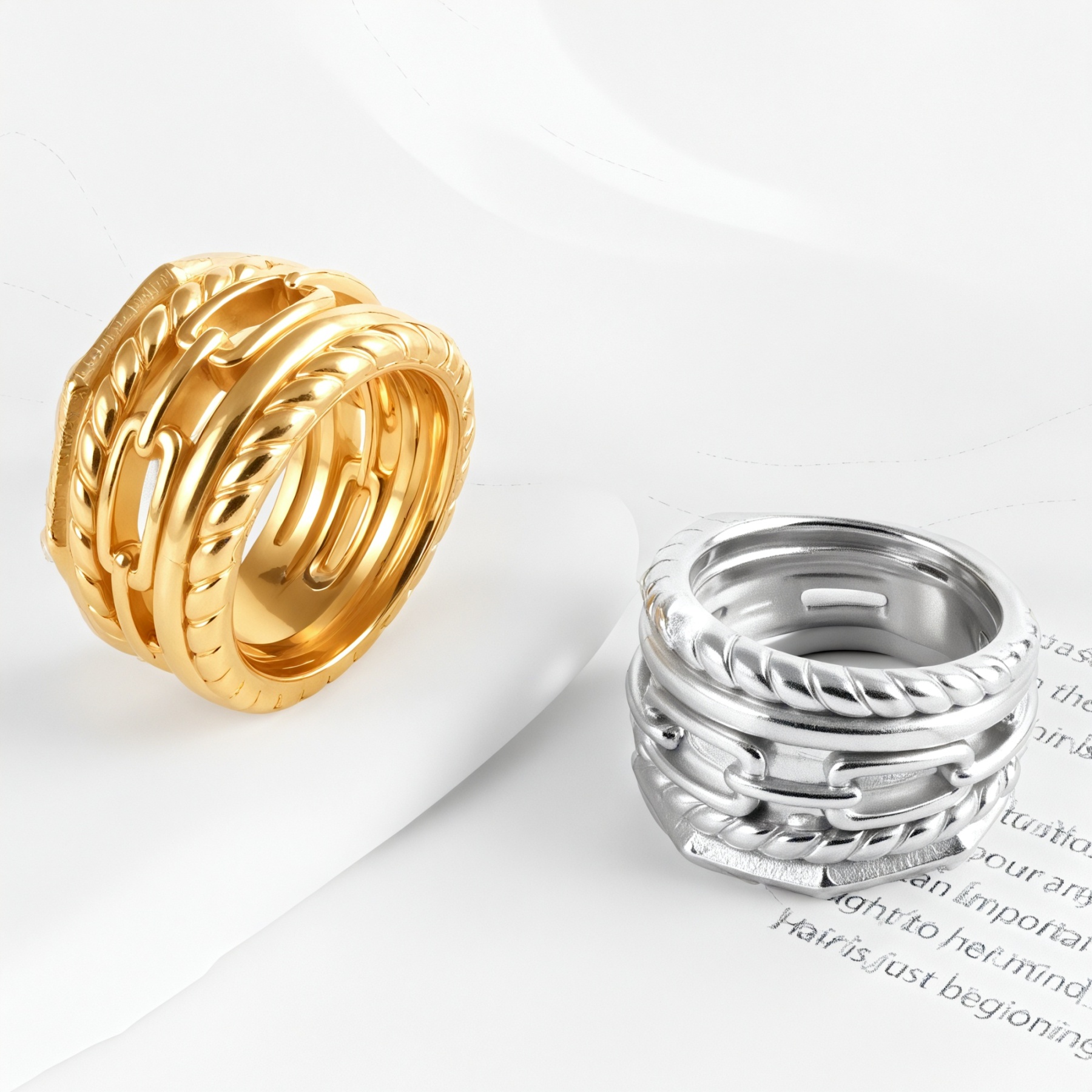 Modern Chain Stainless Steel Ring Golden and Silver Intertwined Design Unisex | G00131-JinBaoJewerly