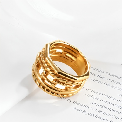 Modern Chain Stainless Steel Ring Golden and Silver Intertwined Design Unisex | G00131-JinBaoJewerly