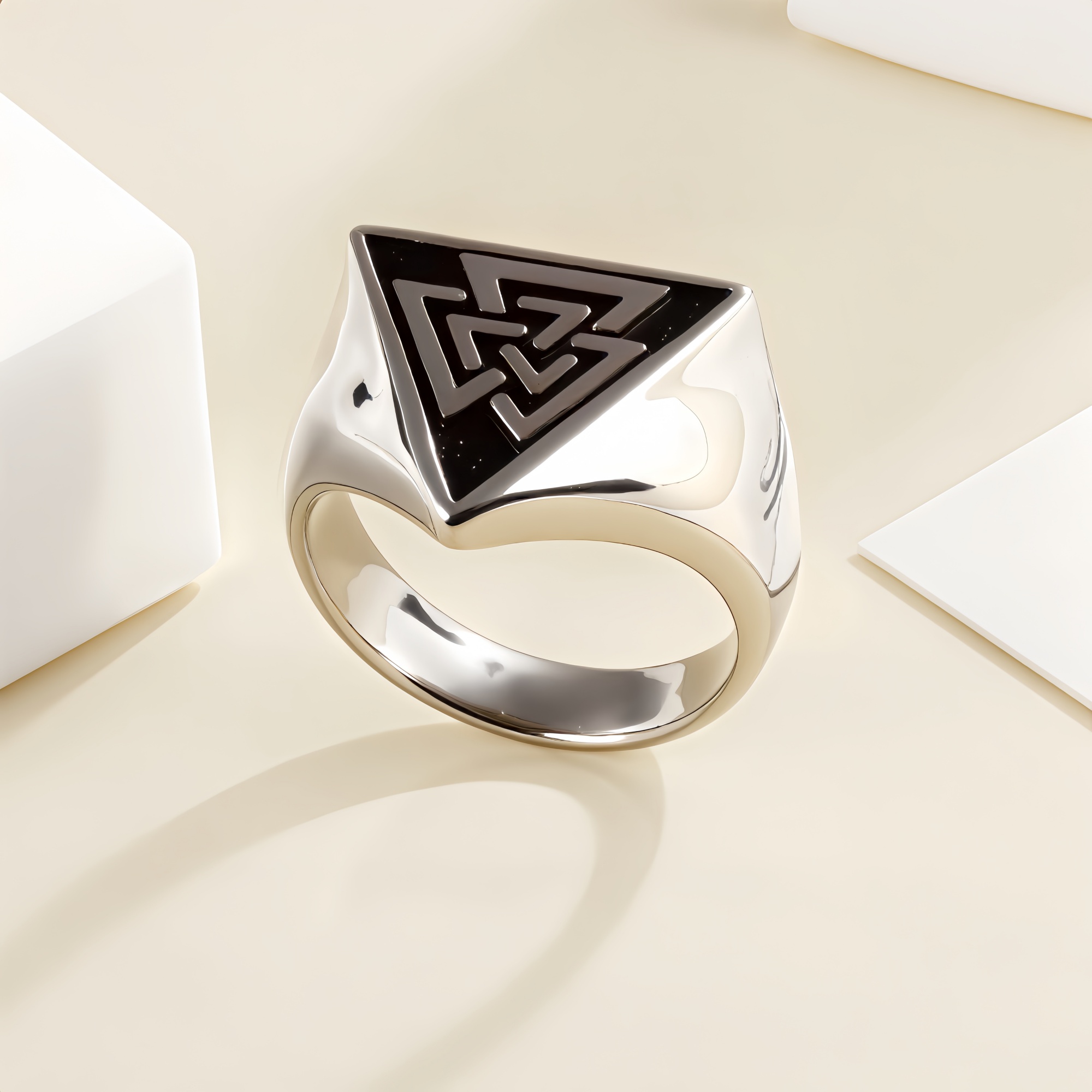 Nordic Retro Triangle Hip Hop Men's Stainless Steel Ring | G00994-JinBaoJewerly