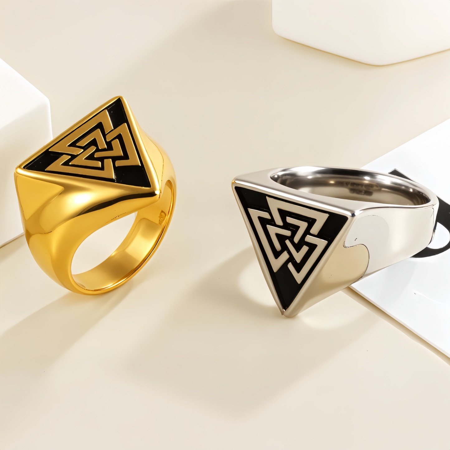 Nordic Retro Triangle Hip Hop Men's Stainless Steel Ring | G00994-JinBaoJewerly
