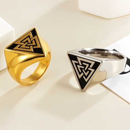 Nordic Retro Triangle Hip Hop Men's Stainless Steel Ring | G00994-JinBaoJewerly