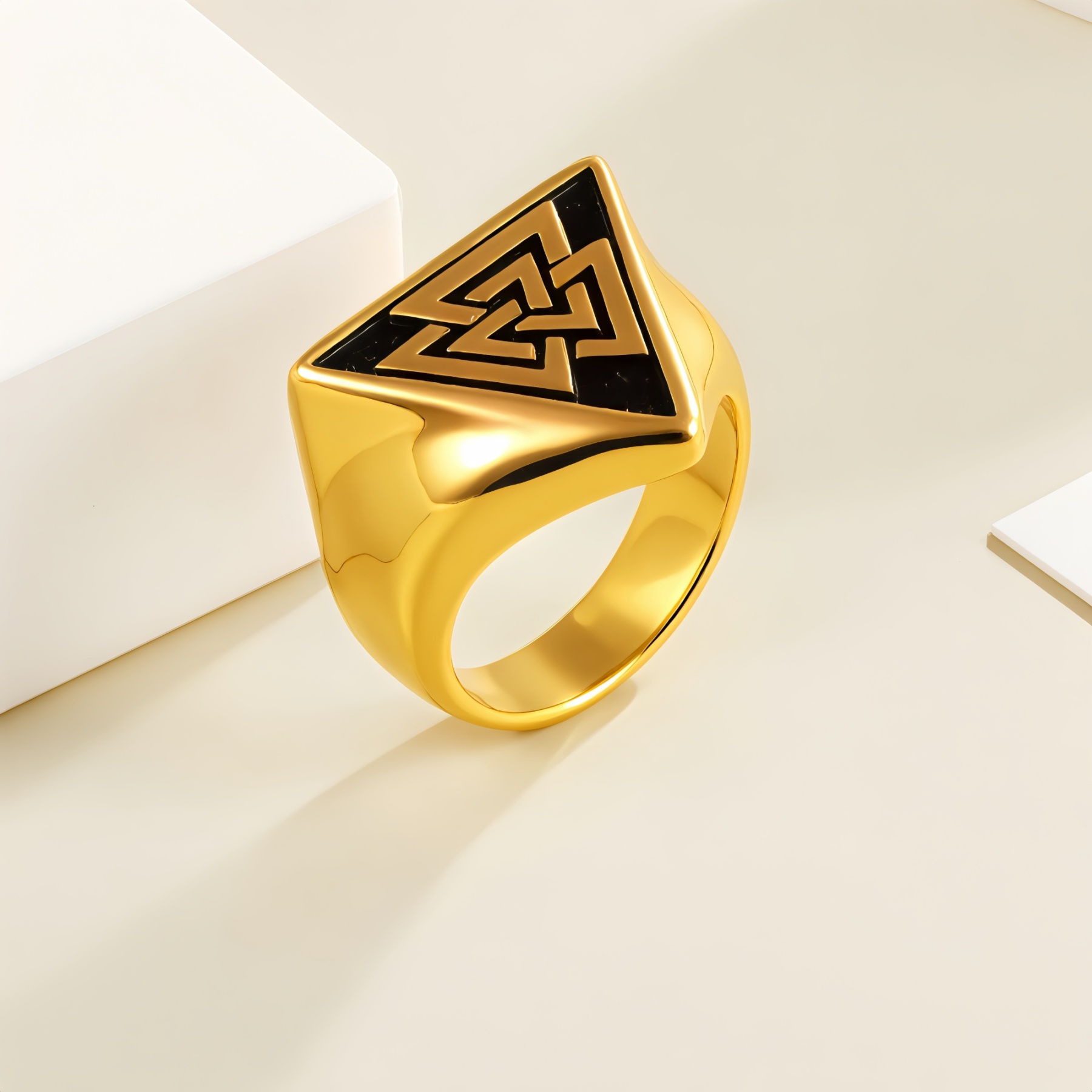 Nordic Retro Triangle Hip Hop Men's Stainless Steel Ring | G00994-JinBaoJewerly