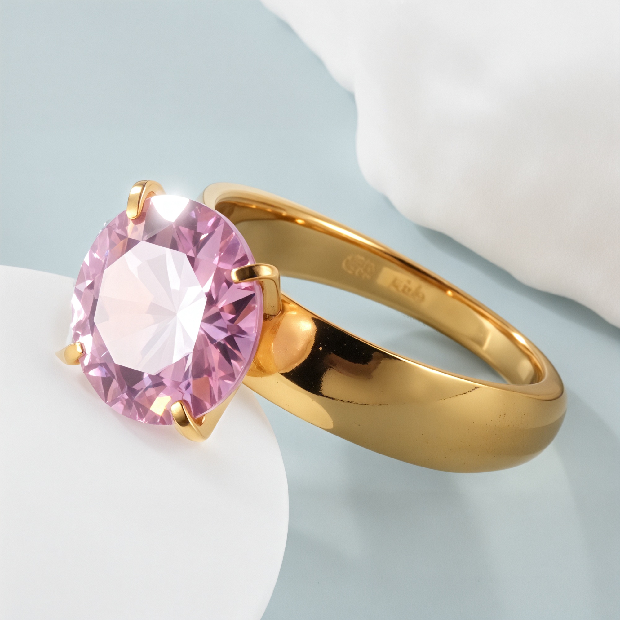 Stainless steel women's ring with large pink gemstone丨ST82-JinBaoJewerly