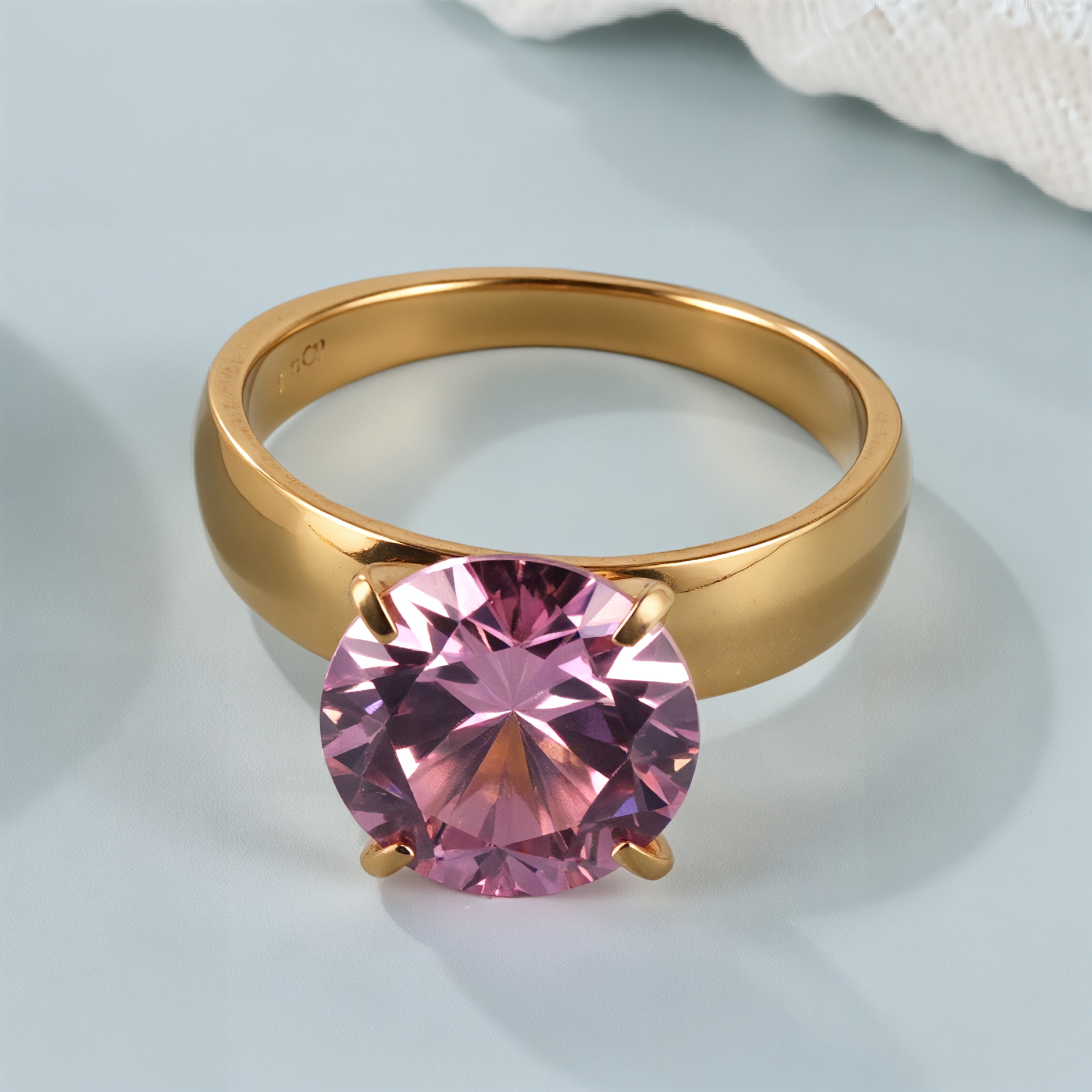 Stainless steel women's ring with large pink gemstone丨ST82-JinBaoJewerly