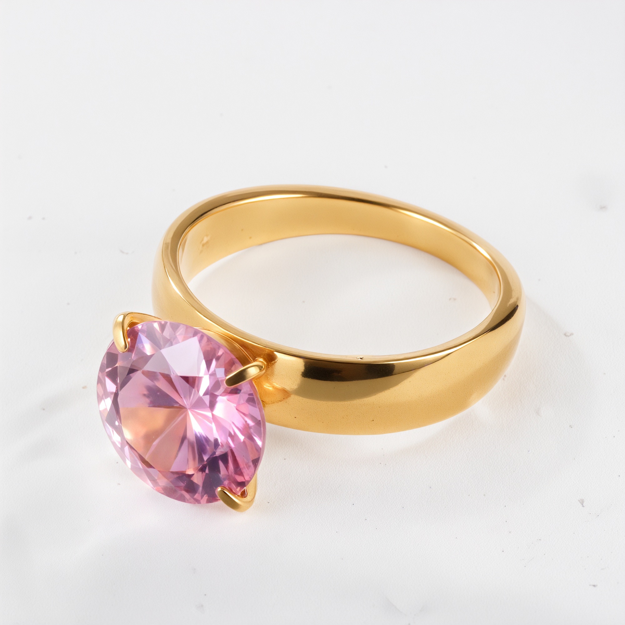 Stainless steel women's ring with large pink gemstone丨ST82-JinBaoJewerly