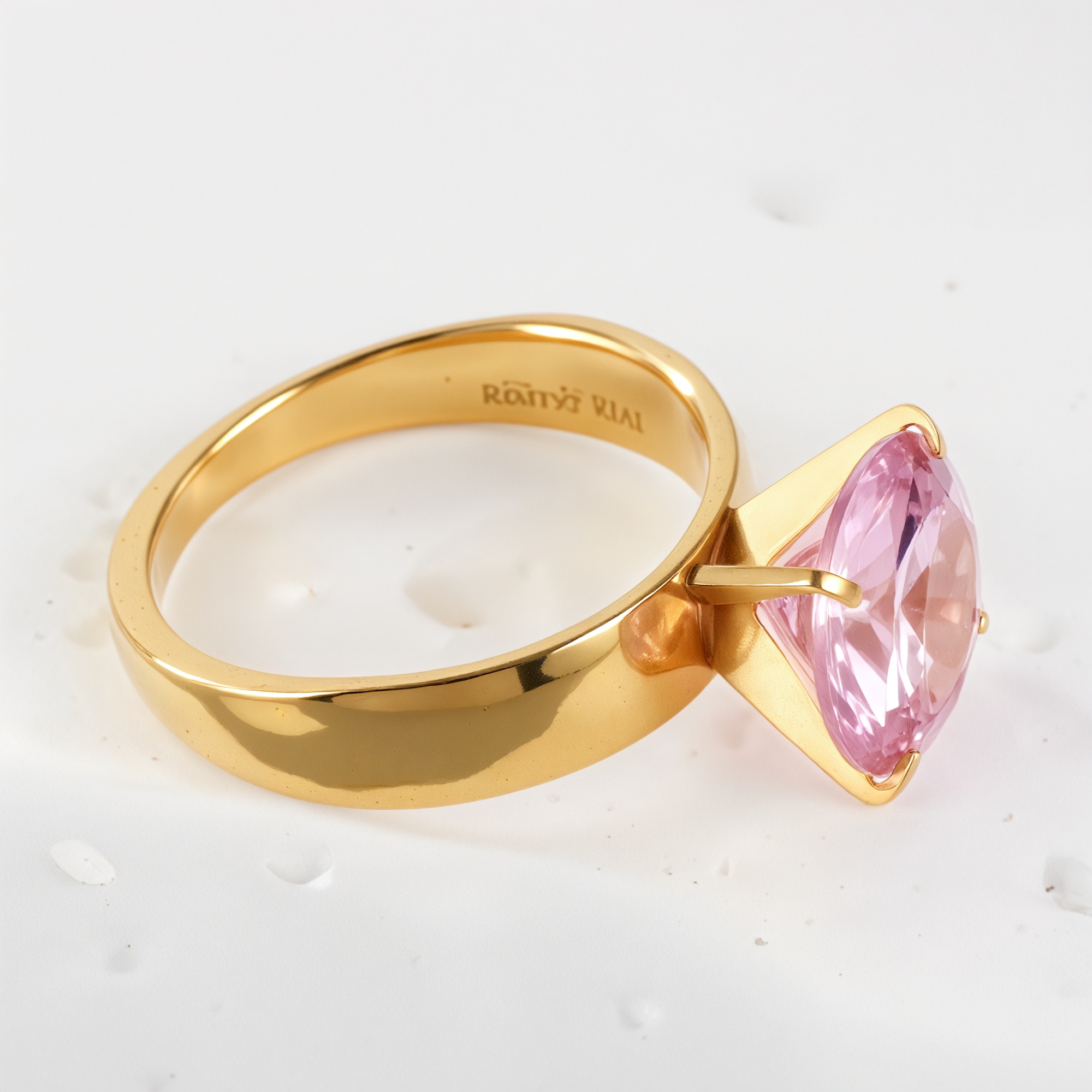 Stainless steel women's ring with large pink gemstone丨ST82-JinBaoJewerly