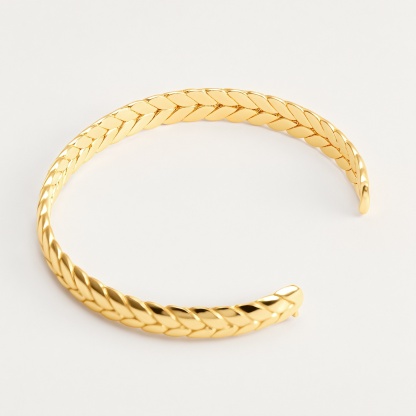 Waterproof Sleek Braided Cuff Bracelet 18K Gold 316L Steel | DZE0841-JinBaoJewerly