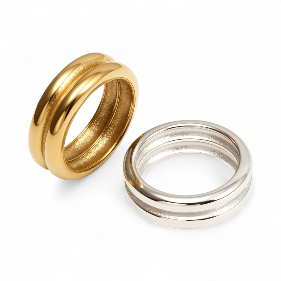 Gold/Silver Double - Band Ring - Minimalist and Stylish Jewelry | G004307