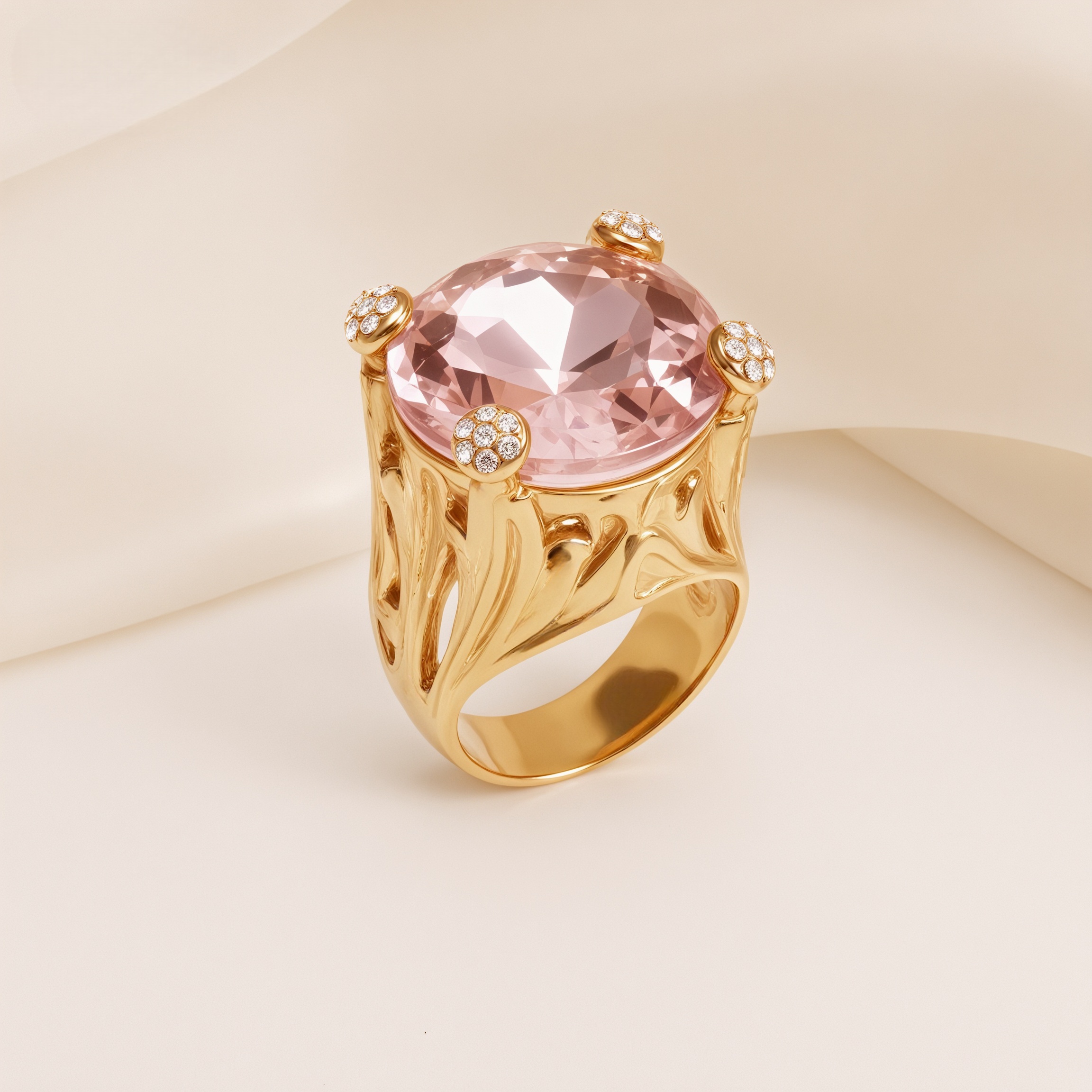 Gold-Tone Gemstone Women's Stainless Steel Ring  | K003078-JinBaoJewerly
