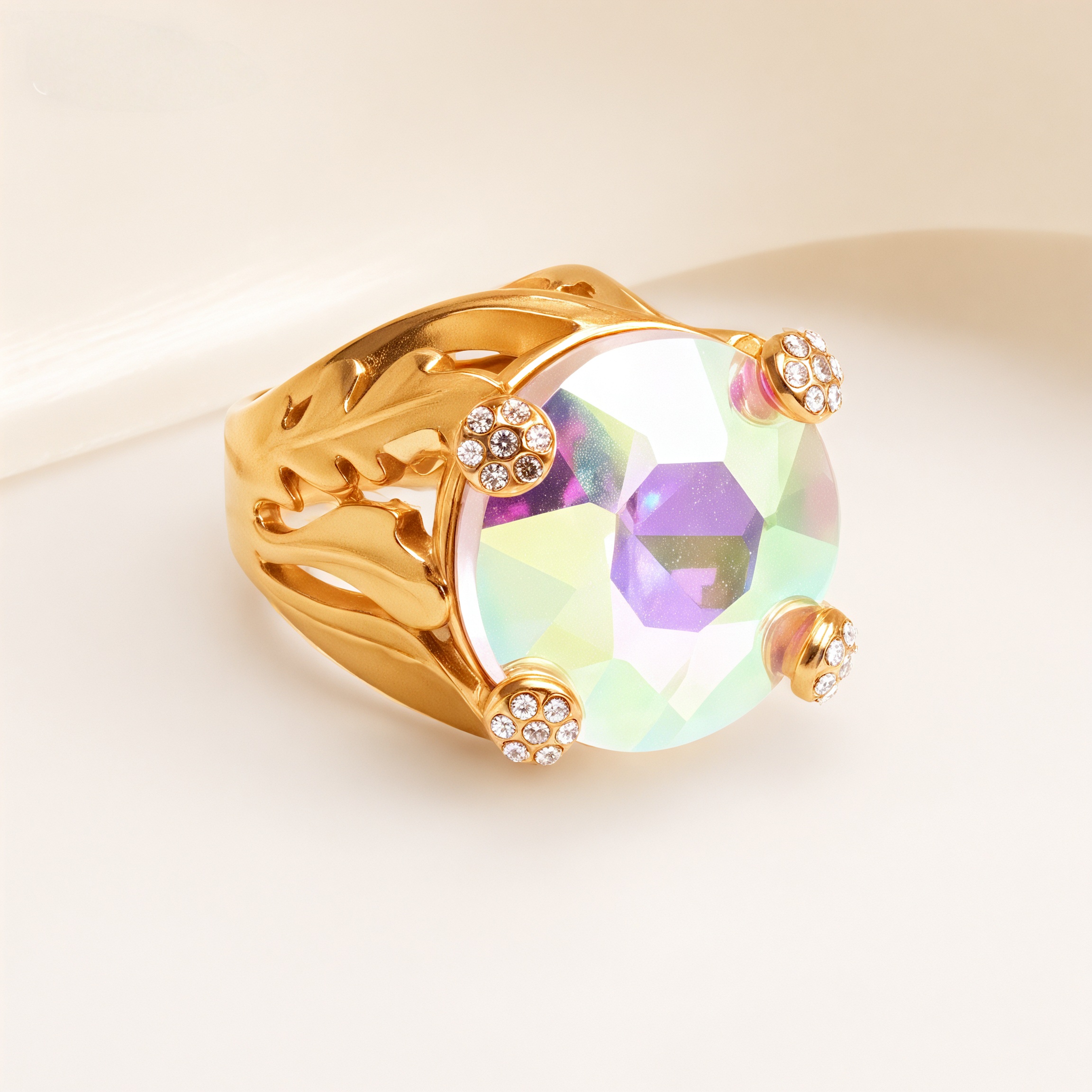 Gold-Tone Gemstone Women's Stainless Steel Ring  | K003078-JinBaoJewerly
