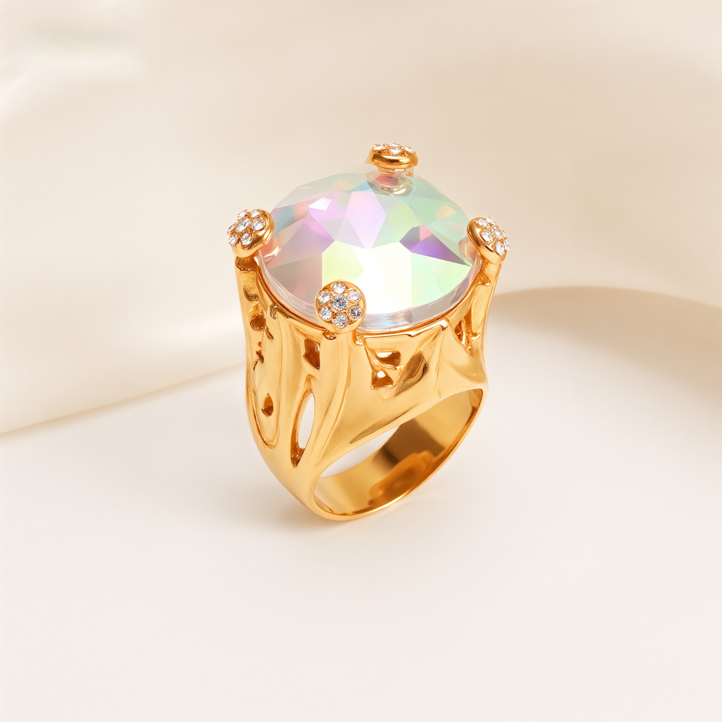 Fashionable gold-tone multi-colored gemstone stainless steel women's ring | K003078-JinBaoJewerly