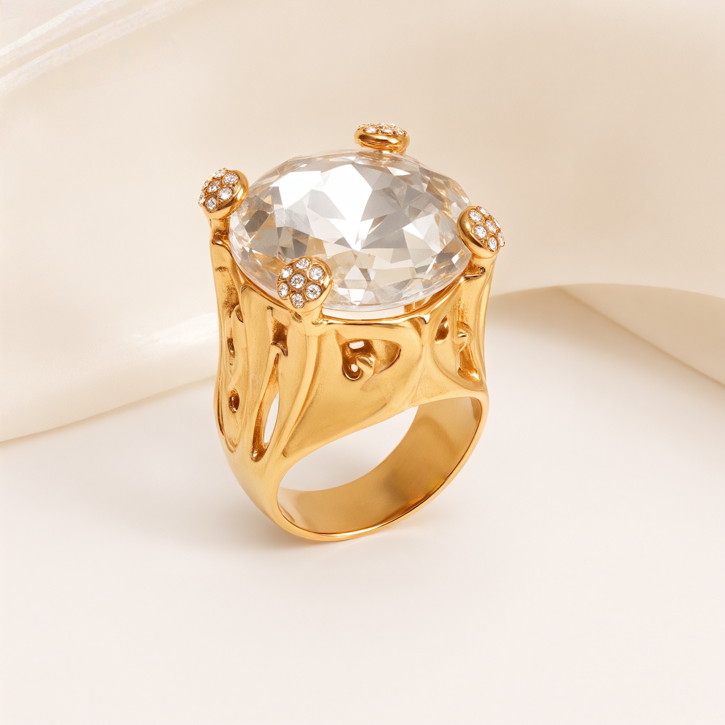 Gold-Tone Gemstone Women's Stainless Steel Ring  | K003078-JinBaoJewerly