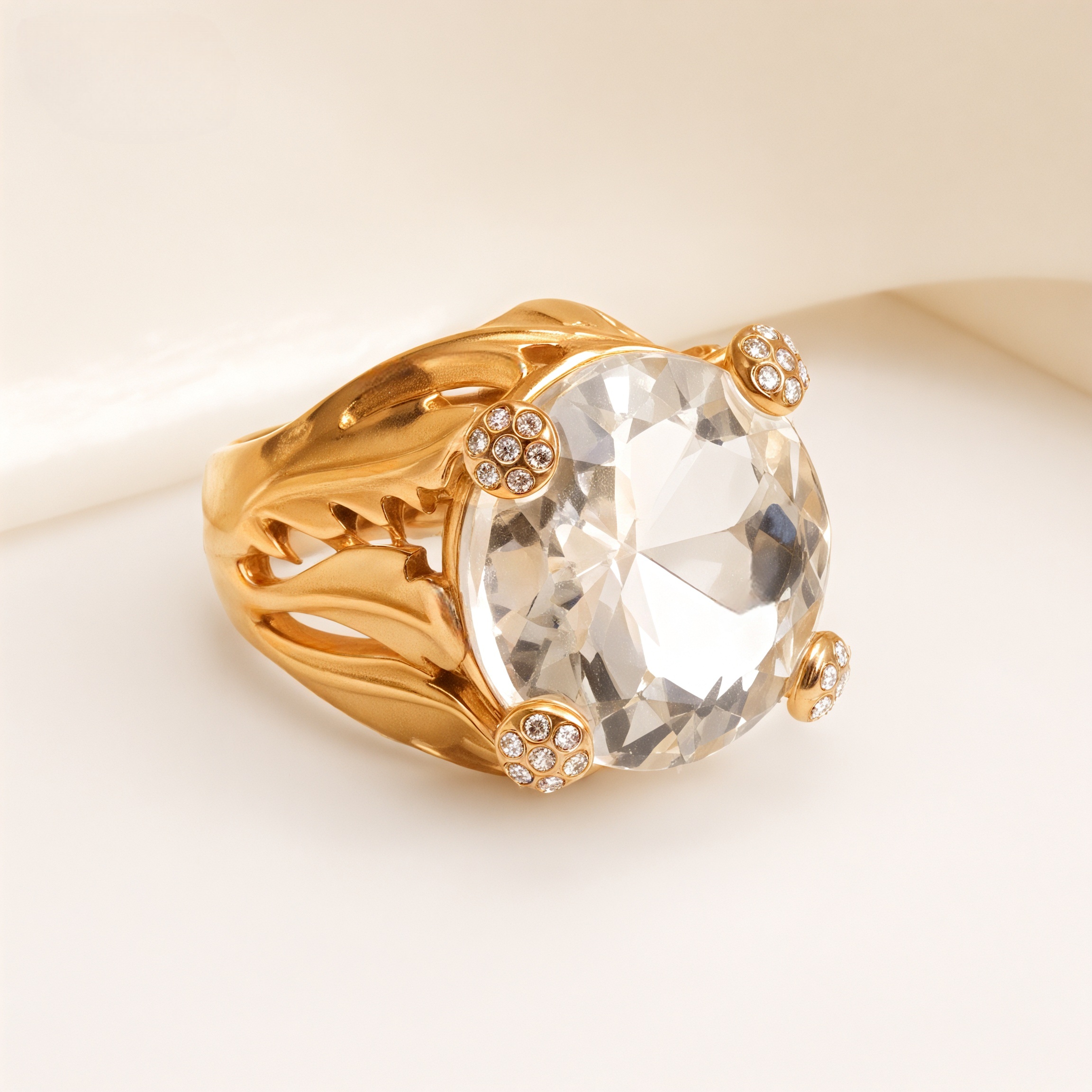 Gold-Tone Gemstone Women's Stainless Steel Ring  | K003078-JinBaoJewerly
