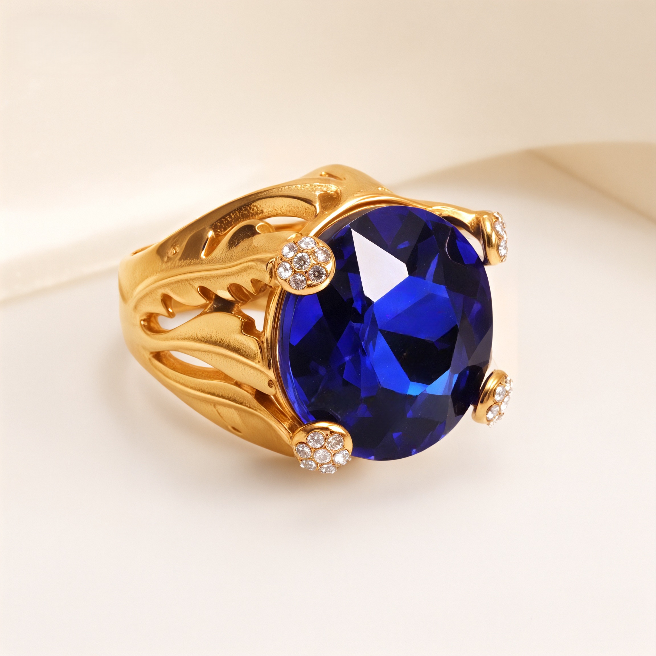 Gold-Tone Gemstone Women's Stainless Steel Ring  | K003078-JinBaoJewerly