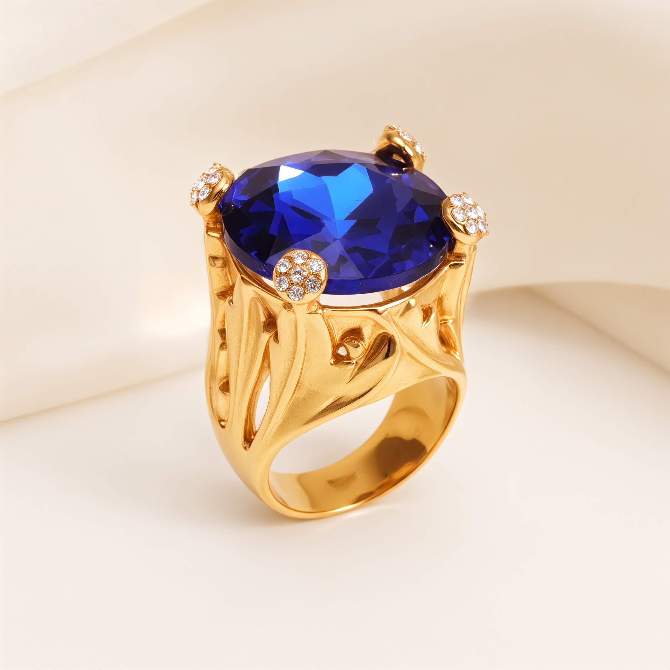 Gold-Tone Gemstone Women's Stainless Steel Ring  | K003078-JinBaoJewerly