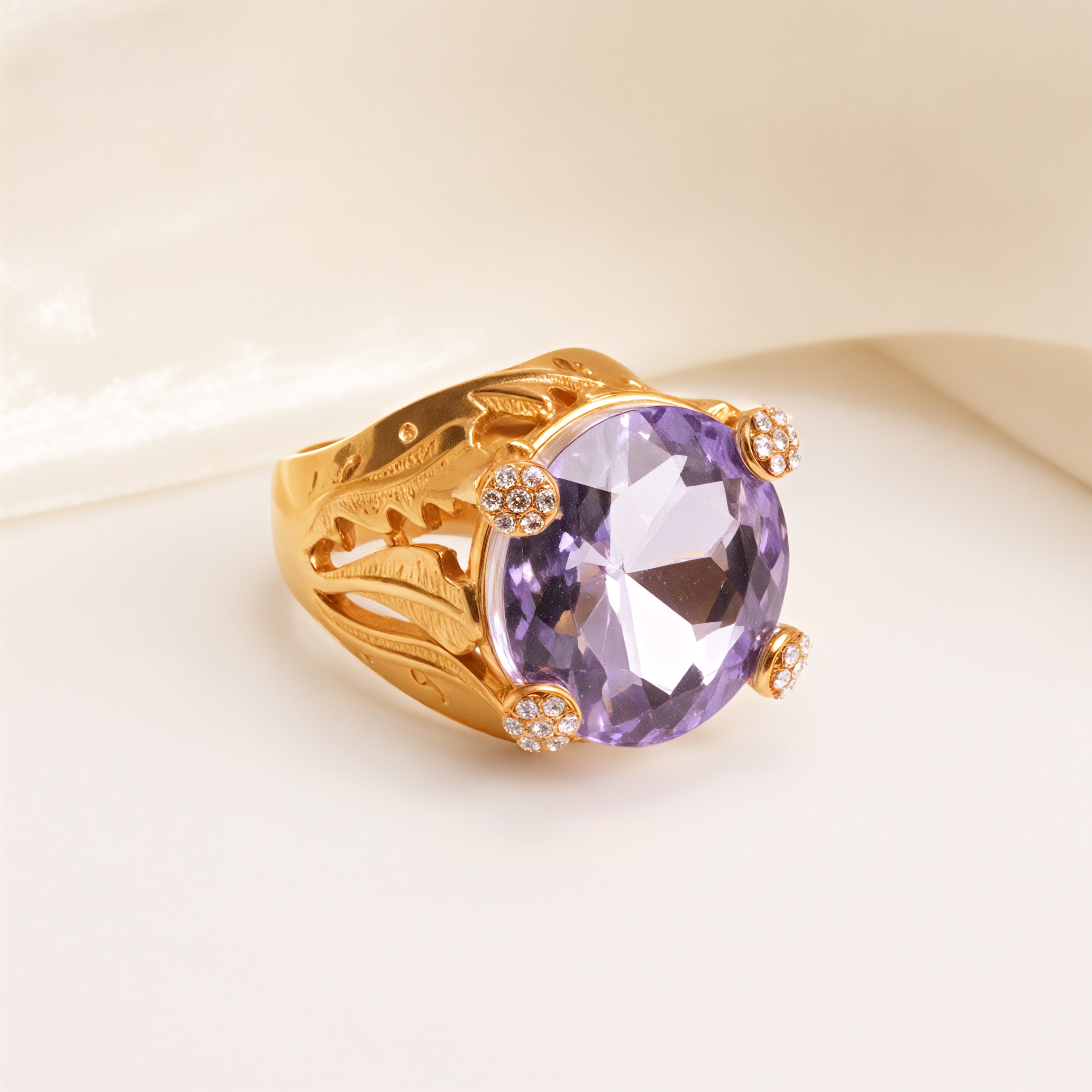 Gold-Tone Gemstone Women's Stainless Steel Ring  | K003078-JinBaoJewerly