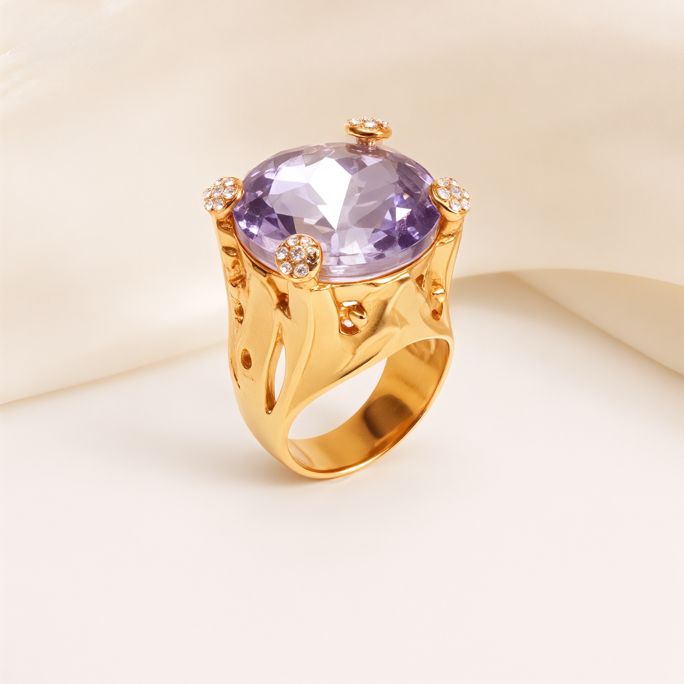 Gold-Tone Gemstone Women's Stainless Steel Ring  | K003078-JinBaoJewerly