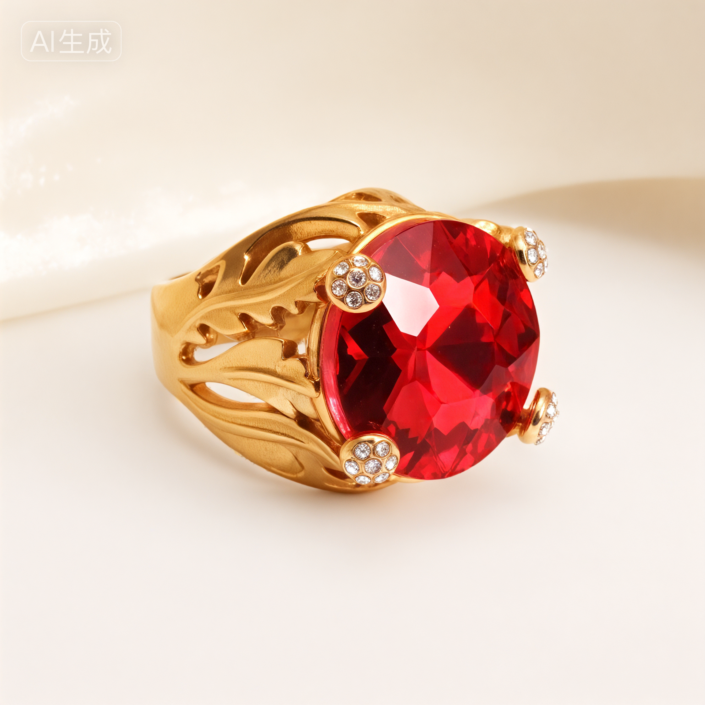 Gold-Tone Gemstone Women's Stainless Steel Ring  | K003078-JinBaoJewerly