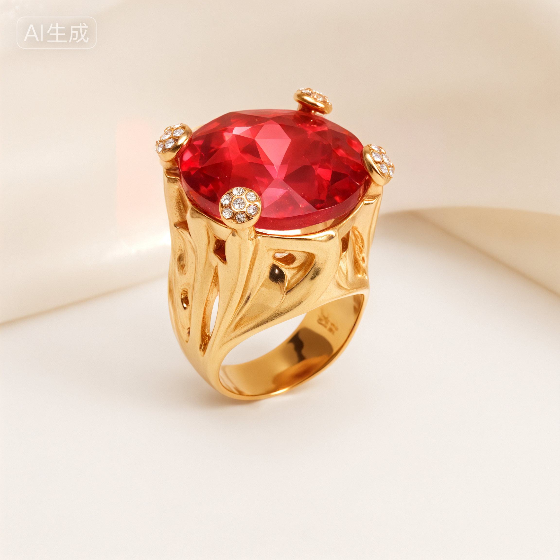 Gold-Tone Gemstone Women's Stainless Steel Ring  | K003078-JinBaoJewerly