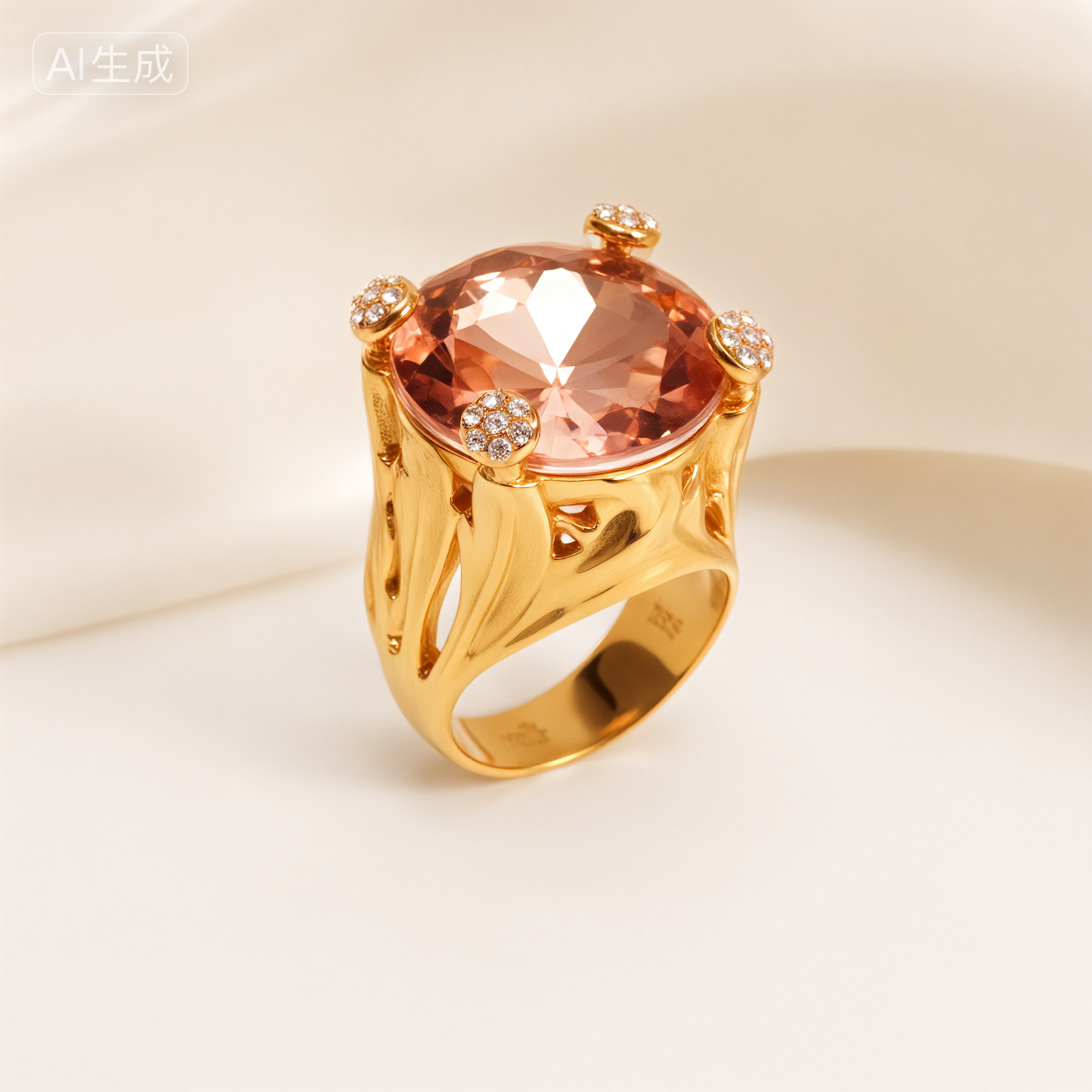 Gold-Tone Gemstone Women's Stainless Steel Ring  | K003078-JinBaoJewerly