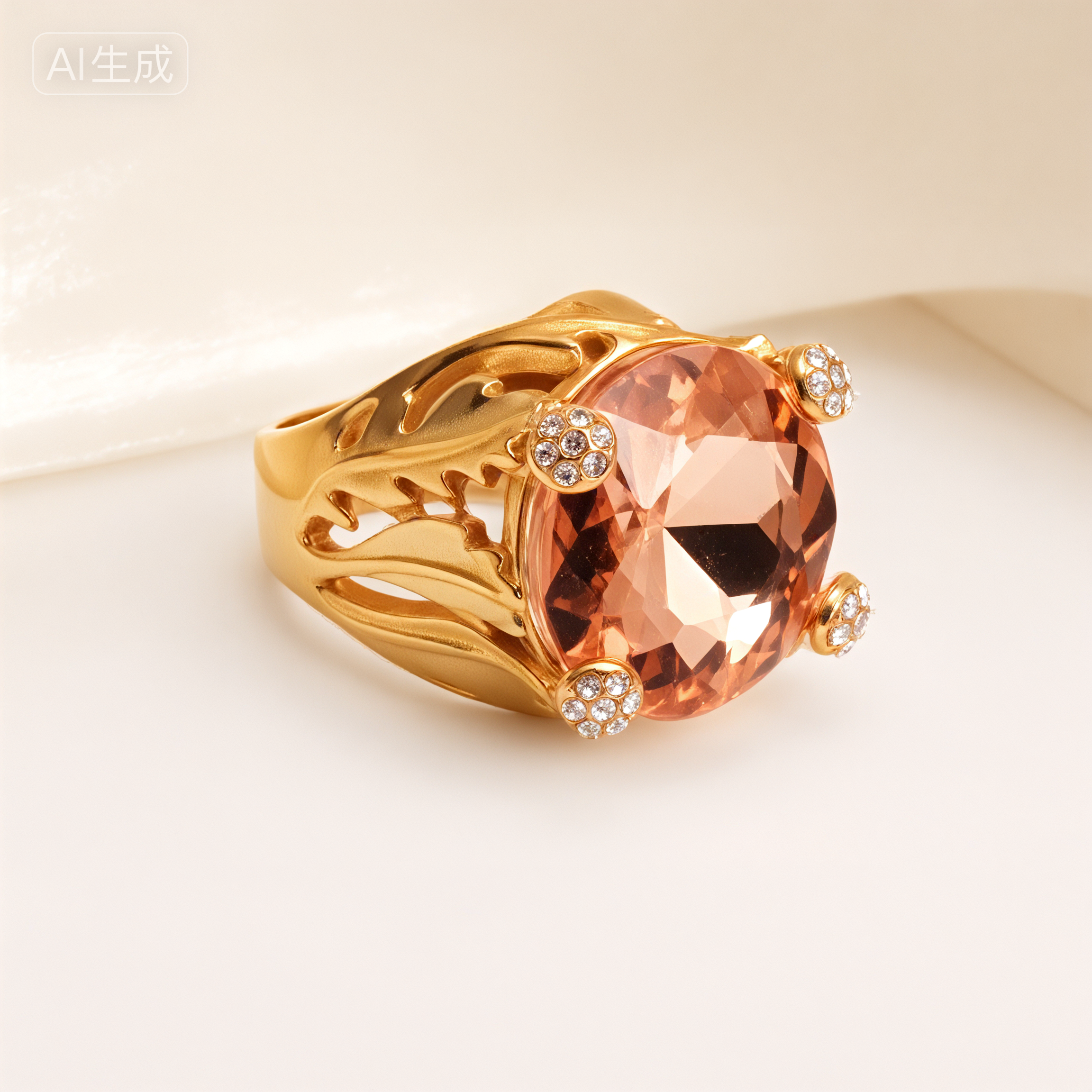 Gold-Tone Gemstone Women's Stainless Steel Ring  | K003078-JinBaoJewerly
