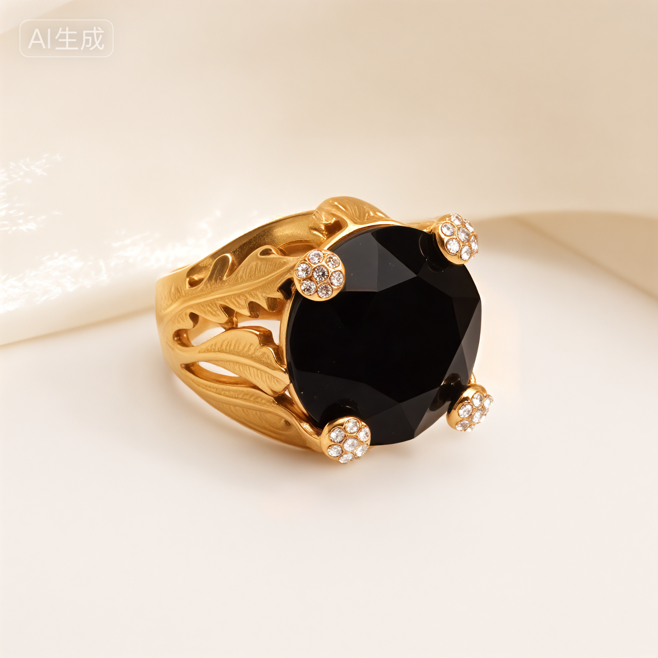 Gold-Tone Gemstone Women's Stainless Steel Ring  | K003078-JinBaoJewerly
