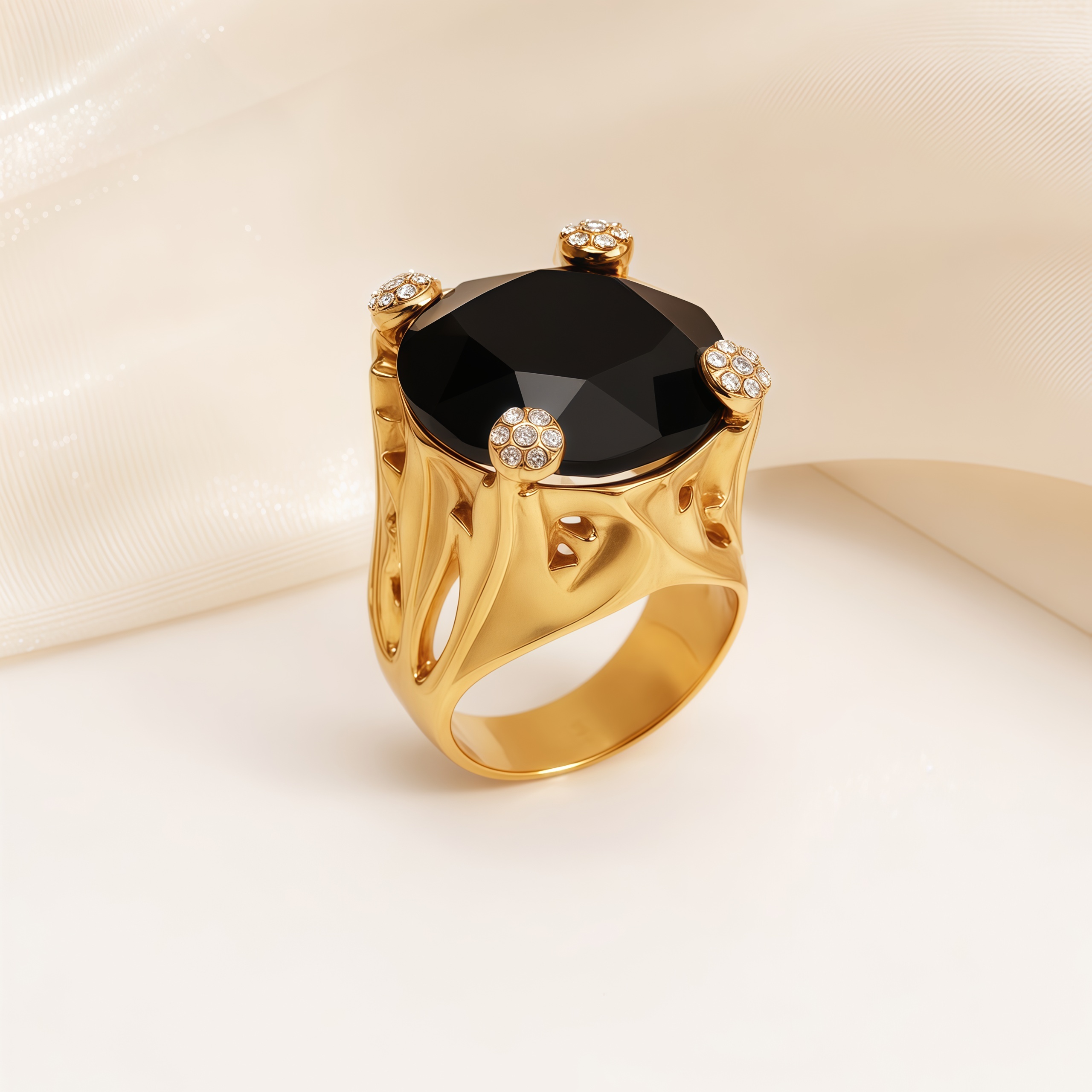 Gold-Tone Gemstone Women's Stainless Steel Ring  | K003078-JinBaoJewerly