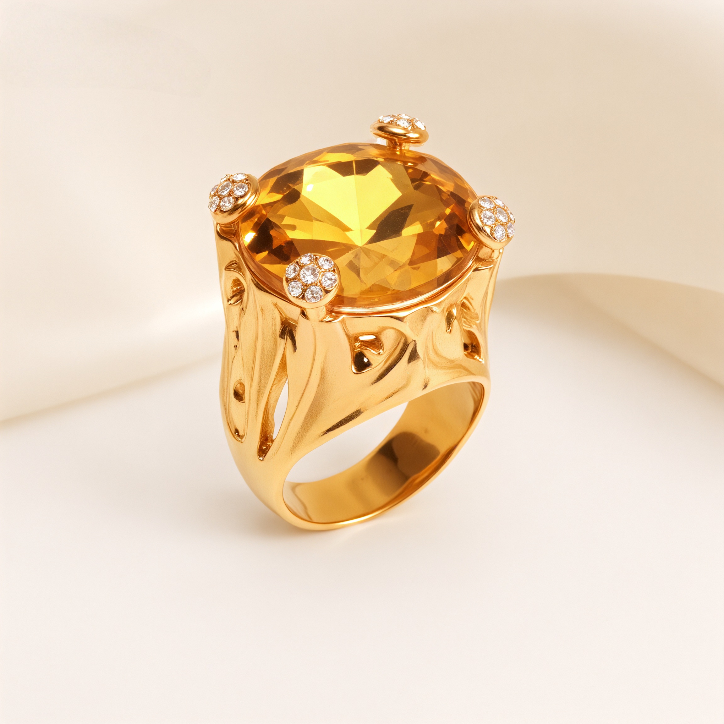 Gold-Tone Gemstone Women's Stainless Steel Ring  | K003078-JinBaoJewerly