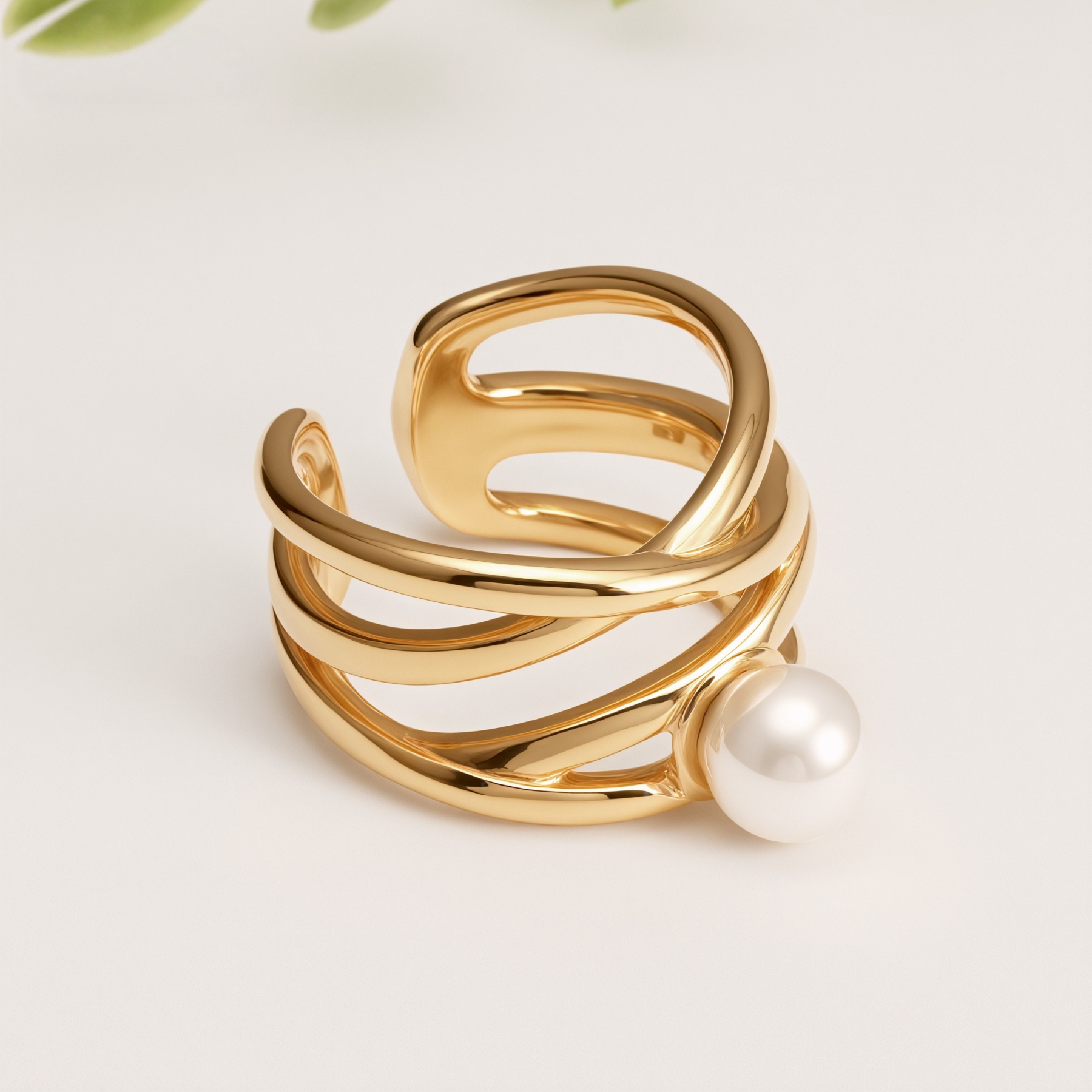 Metallic Texture Pearl Ring - Trendy and Versatile Unisex Accessory