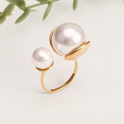 Metallic Texture Pearl Ring - Trendy and Versatile Unisex Accessory