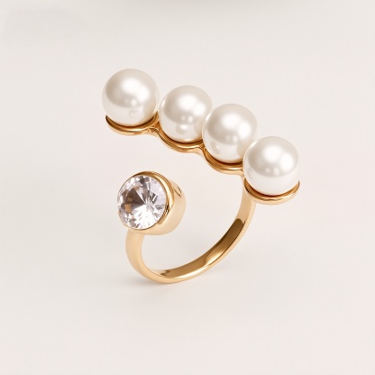 Metallic Texture Pearl Ring - Trendy and Versatile Unisex Accessory