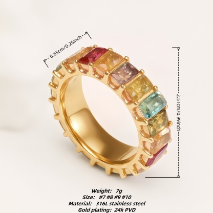 Rainbow 24K Gold-plated Luxury Colorful Gemstone Women's Ring | N001941-JinBaoJewerly
