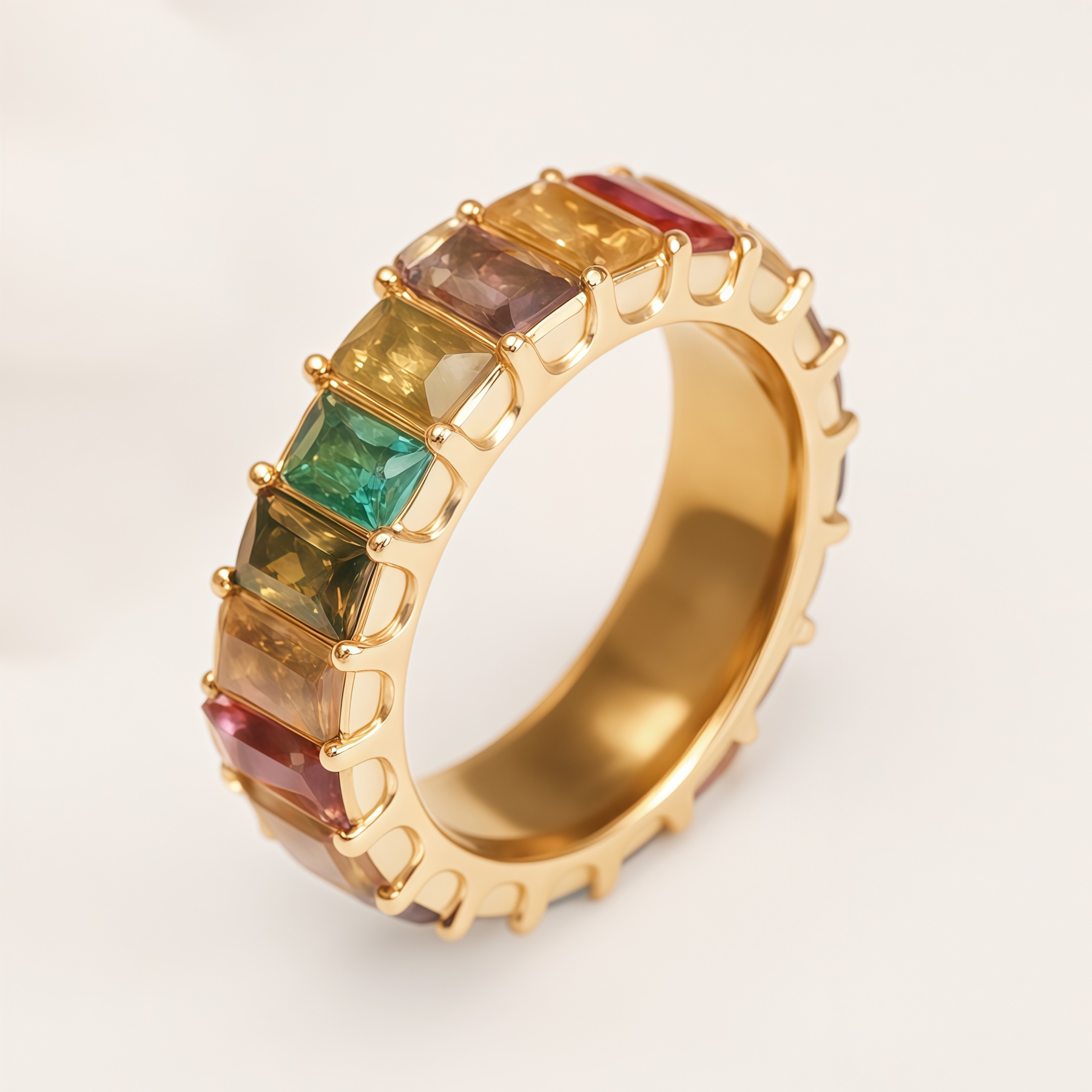 Rainbow 24K Gold-plated Luxury Colorful Gemstone Women's Ring | N001941-JinBaoJewerly