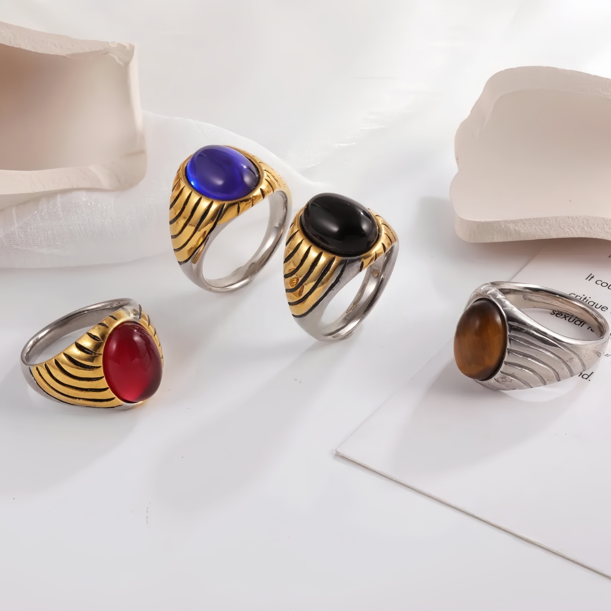 Retro Gemstone Inlaid Rings Men's Fashion Trendy Accessories | BL1081-JinBaoJewerly
