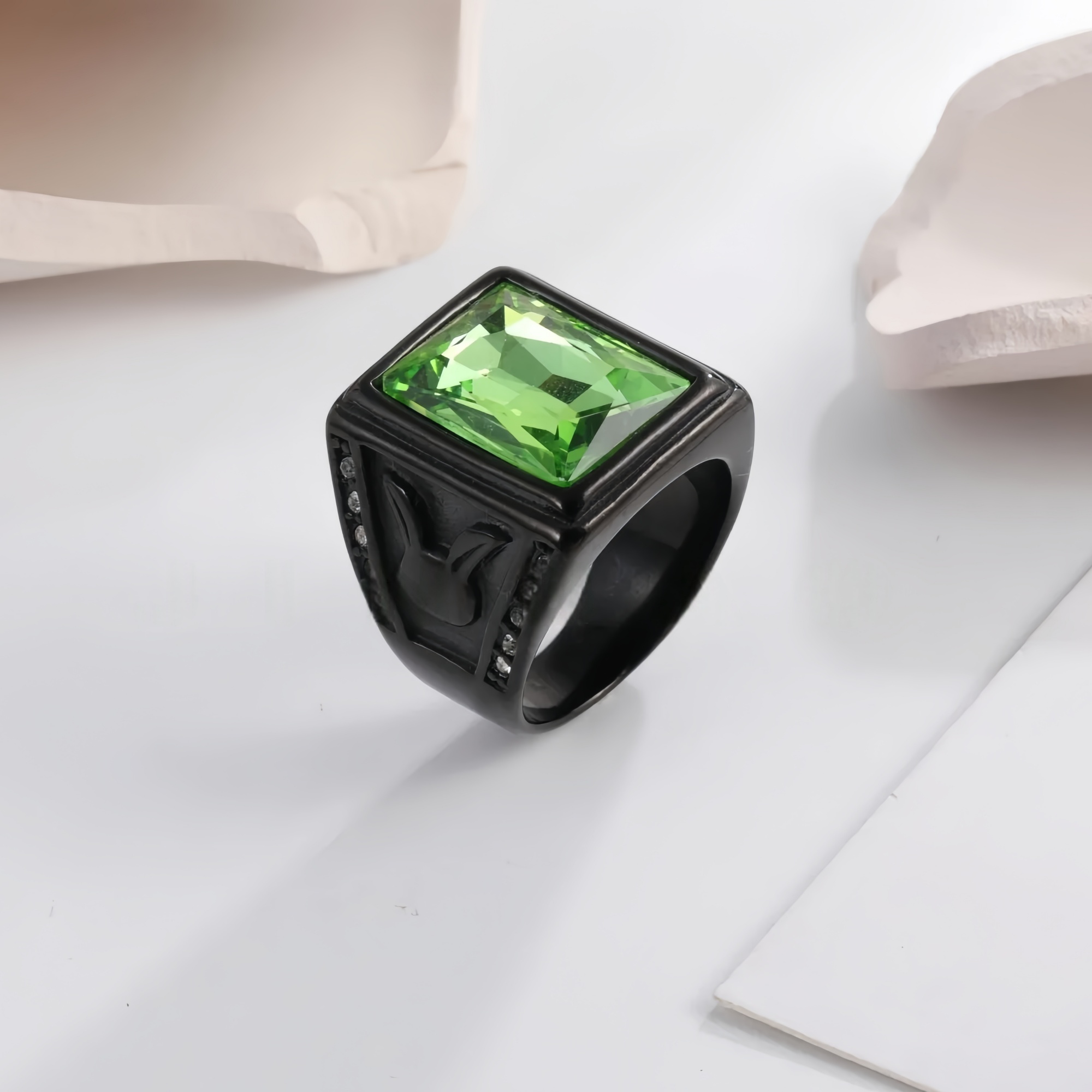 Vintage 24K gold-plated square crystal stainless steel ring for men | BL101-JinBaoJewerly