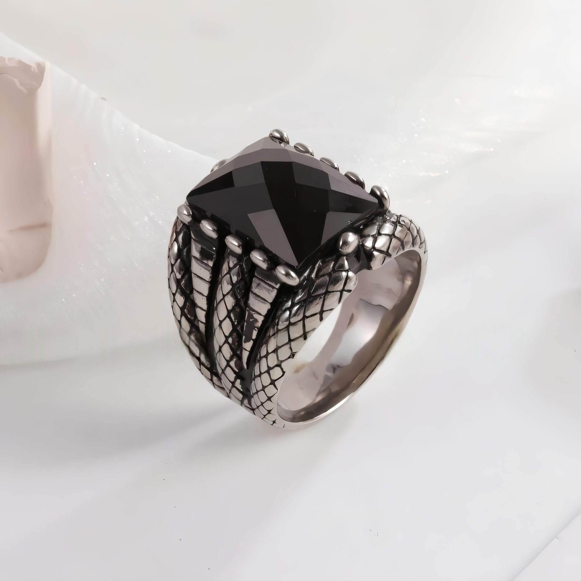 Vintage Square Multicolor Gemstone Stainless Steel Men's Ring | BL458-JinBaoJewerly