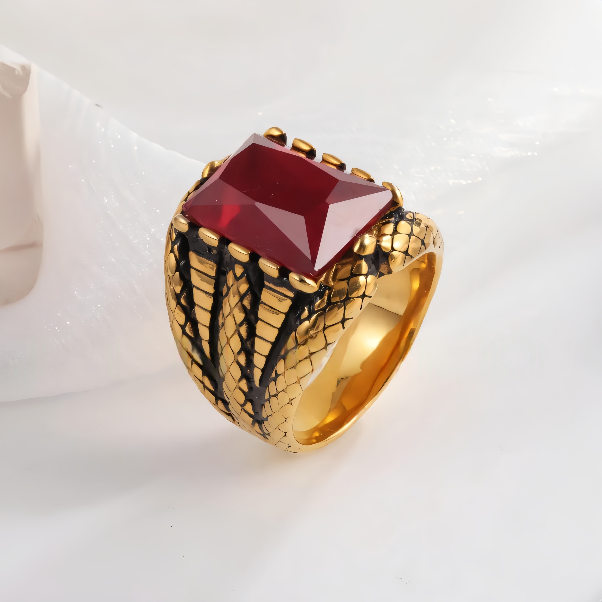 Vintage Square Multicolor Gemstone Stainless Steel Men's Ring | BL458-JinBaoJewerly