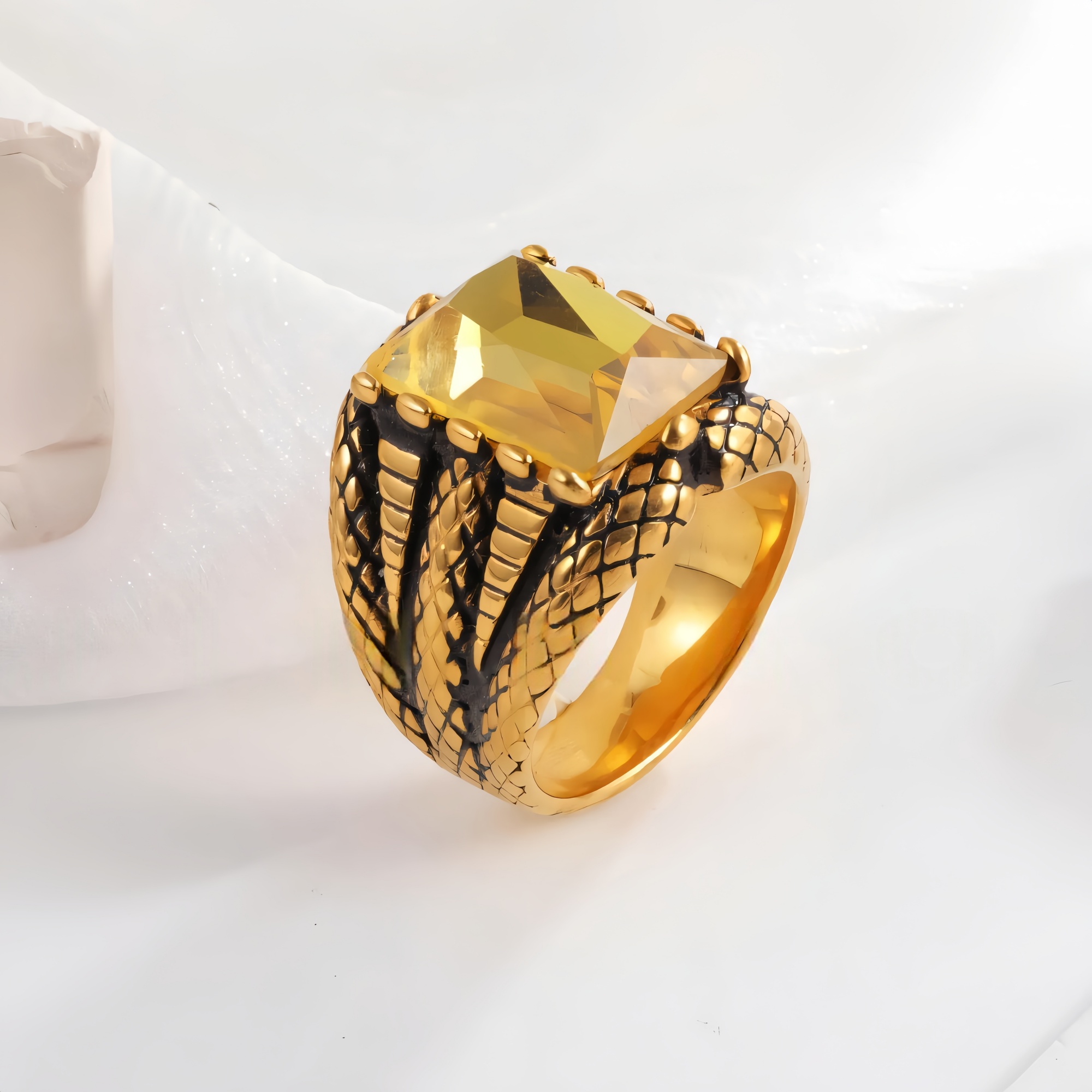 Vintage Square Multicolor Gemstone Stainless Steel Men's Ring | BL458-JinBaoJewerly