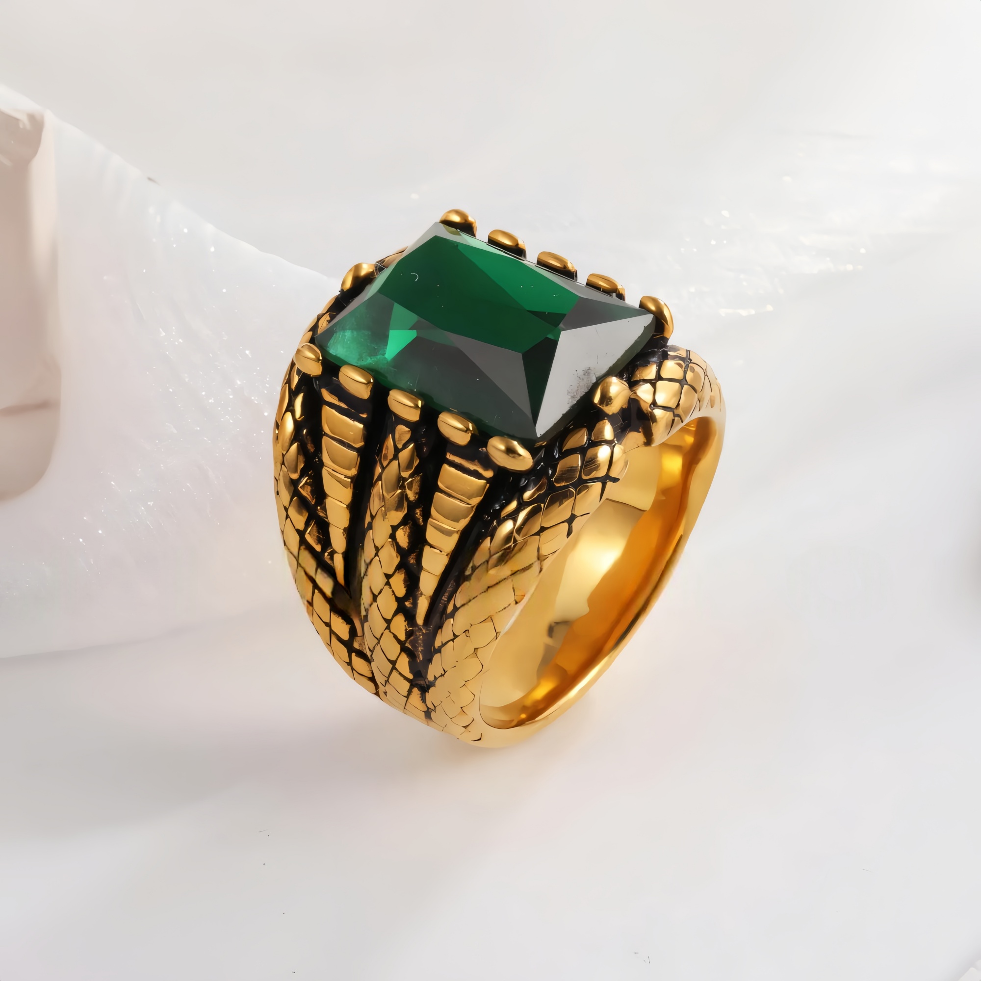 Vintage Square Multicolor Gemstone Stainless Steel Men's Ring | BL458-JinBaoJewerly